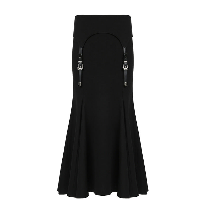 vmtvr cybergoth dress to impress Design Metal Buckle Stitching Sheath Fishtail Skirt 2024 Autumn New Dark Hot Girl Style Low Waist Skirt Long Skirt