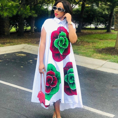 2025 D017  2025 women's clothing summer African large size large flower printing temperament loose long dress New dress