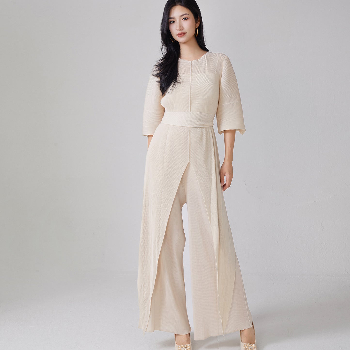 2025 Hot trade women's clothing autumn wear a complete set of irregular lace-up tops, drape casual pants, set, two-piece set
