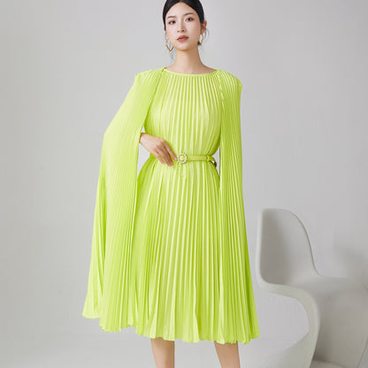 2025 Hot trade pleated dress women's high-end new irregular cloak loose lace-up medium and long dress skirt tide