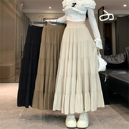 vmtvr church outfit Chanel Style Korean Style Cake Skirt 2024 New Spring and Summer Slimming High Waist Design Stitching Western Style All-Match Long Skirt for Women