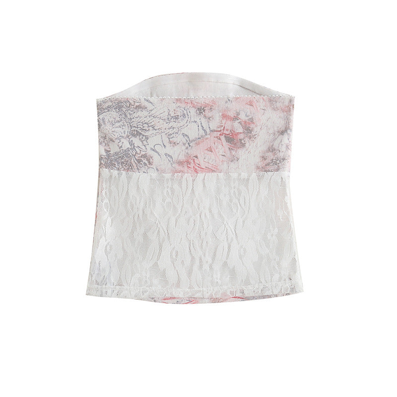 vmtvr 2000s fashion Pink Lace Strap Tube Top Women's Autumn Hot Girl Outer Wear Sexy Tight Short Vest