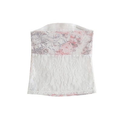 vmtvr 2000s fashion Pink Lace Strap Tube Top Women's Autumn Hot Girl Outer Wear Sexy Tight Short Vest