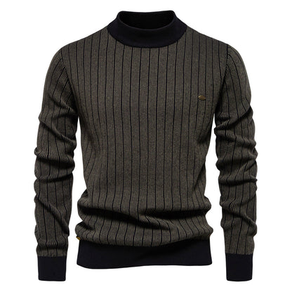 VMTVR 2025 popular autumn and winter new semi-turtleneck slim-fitting striped top fashion New high-quality men's pullover sweater