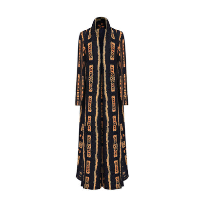 2025 Dubai robe women's new high-end large-size loose-print long-sleeved cardigan trench coat tide