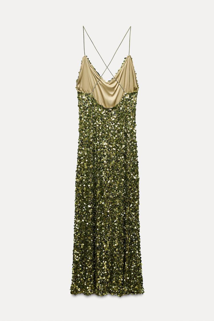 VMTVR 2025 Suspender backless dress dress  New vacation high suspender eye-catching sexy sequin green dress