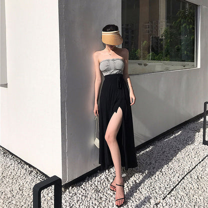 vmtvr fashion outfits Sexy Split High Waist A- line Skirt Mid-Length Online Celebrity Ins Skirt Women's Summer New One-Piece Fairy Skirt