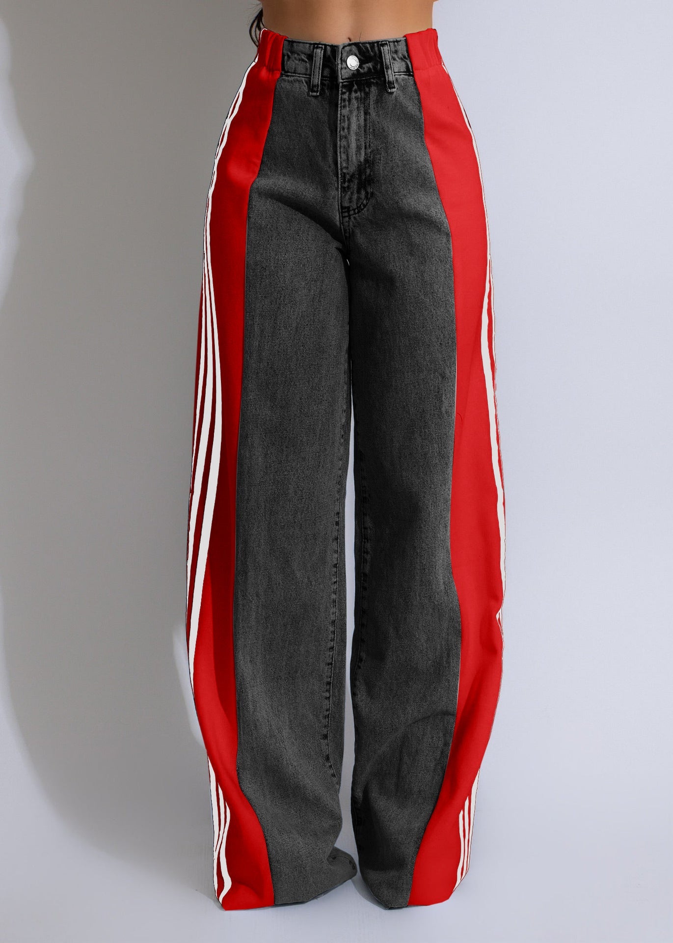 vmtvr 2000s fashion 2024 Summer Fashion Stitching Three Striped Wide Leg Denim Trousers Women's New Casual High Waist Stretch Straight Pants
