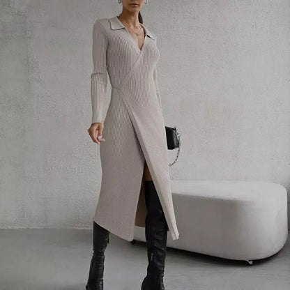 vmtvr y2k outfits 2024 Autumn and Winter New Style Sweater Dress Women's Lace-up Long Sleeve Polo Collar Dress Women