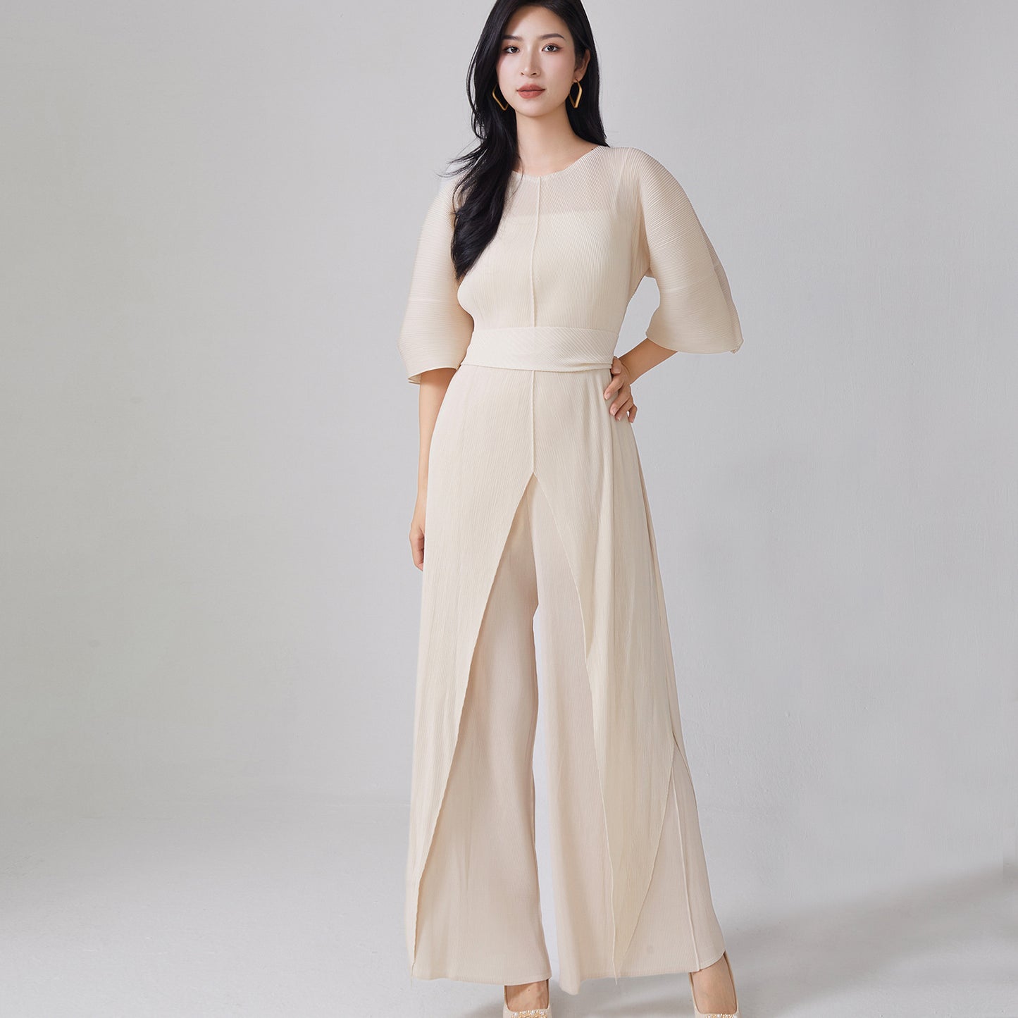 2025 Hot trade women's clothing autumn wear a complete set of irregular lace-up tops, drape casual pants, set, two-piece set