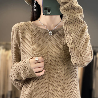 vmtvr clothes Autumn and Winter 2024 Korean Style Hollow round Neck Sweater Japanese Style Simple Lazy Slimming Sweater for Women