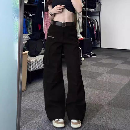 vmtvr masc outfits Vibe Style Multi-Pocket High Street Retro Overalls Women's Spring and Summer New Straight Wide-Leg Casual Pants Fashion