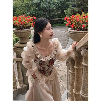 vmtvr nightmare dress to impress Fall New French Retro Court Style round Neck Bubble Long Sleeve Princess Dress Fairy Dress for Women