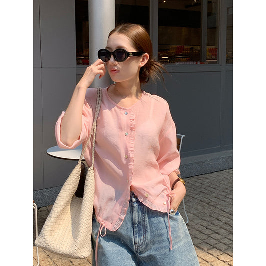 2025  light and breathable sunscreen shirt 2025 thirteen rows summer new fungus edge long-sleeved shirt T5010X