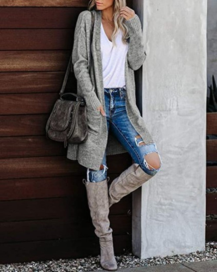 vmtvr 2000s fashion Fall 2024 Women's Knitted Pocket Cardigan Long Sleeve Casual Knitted Loose Sweater Sweater Coat for Women
