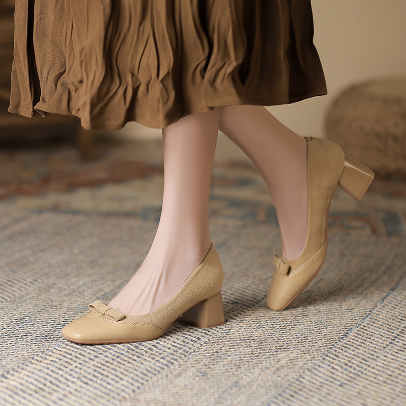 2025 5288-11  high heels for women 2025 new thick heels, light mouth bow, pointed head temperament single shoes for women