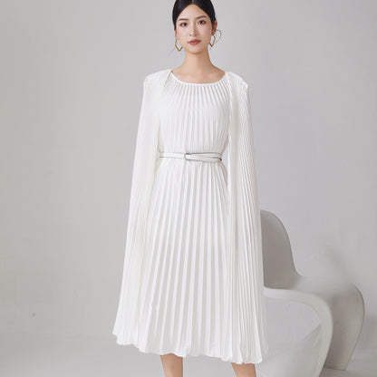 2025 Hot trade pleated dress women's high-end new irregular cloak loose lace-up medium and long dress skirt tide
