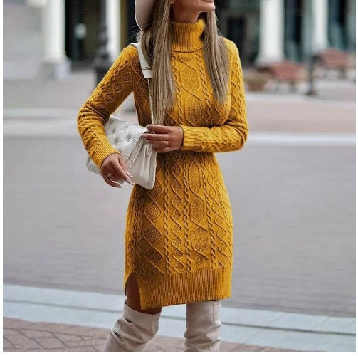 vmtvr dress to impress outfits Autumn and Winter Slim-Fit Long-Sleeved Pullover Knitted Lapel Sweater Solid Color Split Twist Midi Sweater Women's Skirt