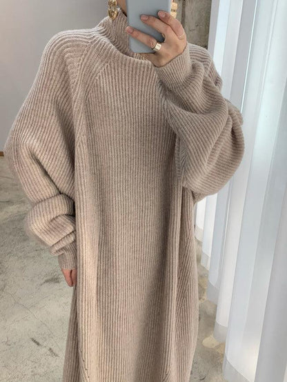 vmtvr - Casual High Neck Solid Color Long Sleeve Knit Dress