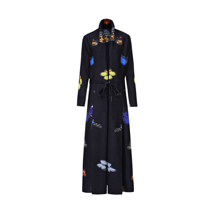 2025 Middle Eastern robe women's pleated long skirt butterfly temperament high-end robe loose lace-up cardigan pleated long coat