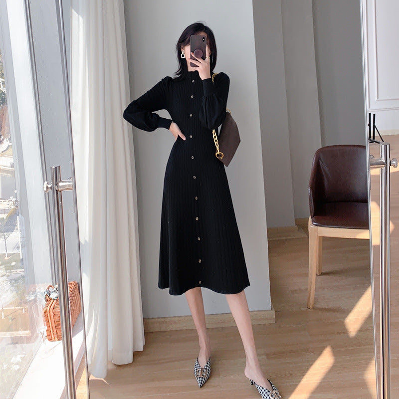 vmtvr 2000s fashion Autumn and Winter Women's Elegant Hepburn Style Sweater Skirt Half Turtleneck Inner Wear Mid-Length Knitted Long Sleeve Dress