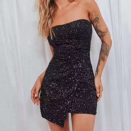 vmtvr homecoming Top Sexy Dress Hot Girl Sequined off-the-Shoulder Elegant Short Slim-Fit Sheath Dress