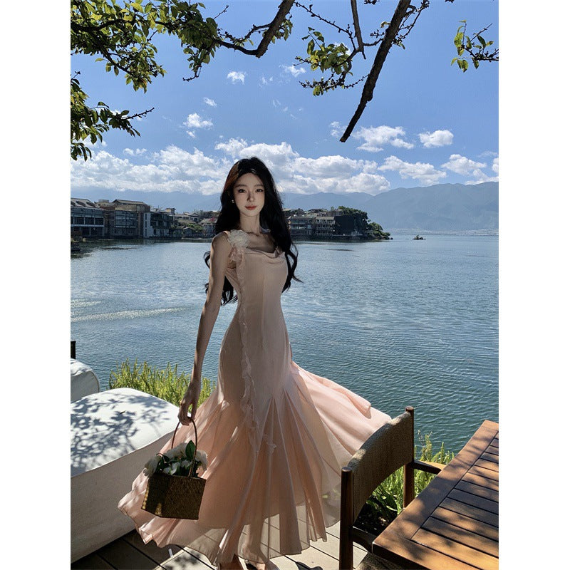 vmtvr pumpkin patch dress to impress Fairy Elegant Big Backless Pink Suspender Skirt Women's Summer Waist Slimming Dress