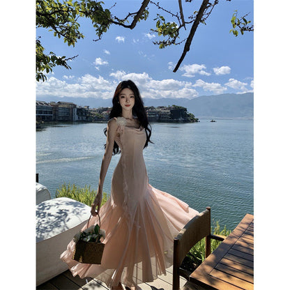 vmtvr pumpkin patch dress to impress Fairy Elegant Big Backless Pink Suspender Skirt Women's Summer Waist Slimming Dress