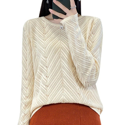 vmtvr clothes Autumn and Winter 2024 Korean Style Hollow round Neck Sweater Japanese Style Simple Lazy Slimming Sweater for Women