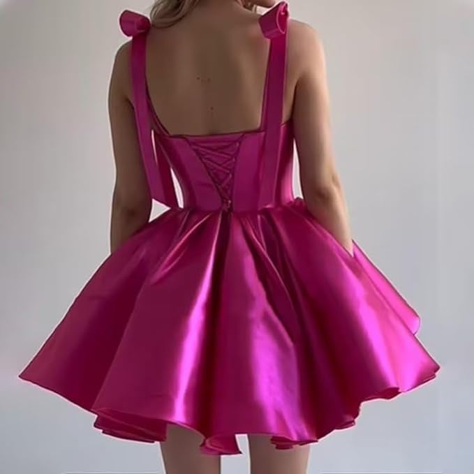 vmtvr long pink dress Wedding Dress Mini Satin Dress Tube Top Backless Satin Banquet Party Skirt