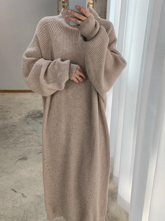 vmtvr - Casual High Neck Solid Color Long Sleeve Knit Dress