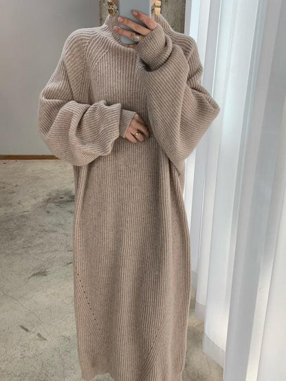 vmtvr - Casual High Neck Solid Color Long Sleeve Knit Dress