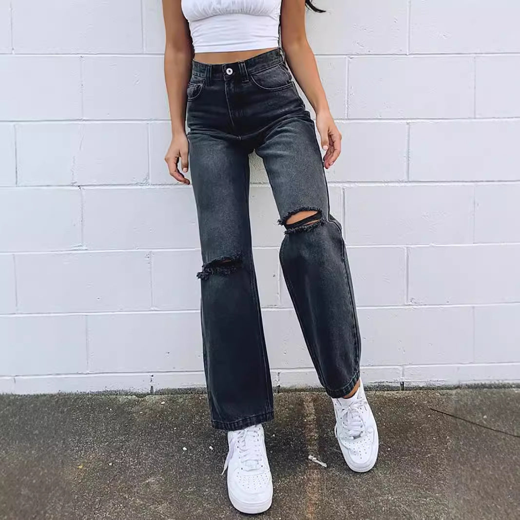 vmtvr summer outfits inspo Y2k Women's Ripped Straight Jeans