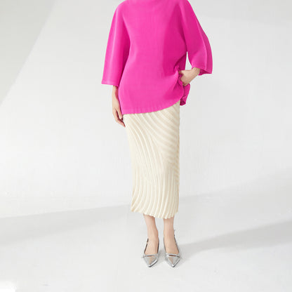 2025 counter quality skirt new medium and long elastic waist loose irregular one-step pleated hip skirt