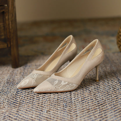 2025 799-1 high-heeled sandals 2025 summer new sexy mesh high heels Korean version pointed stiletto single shoes women