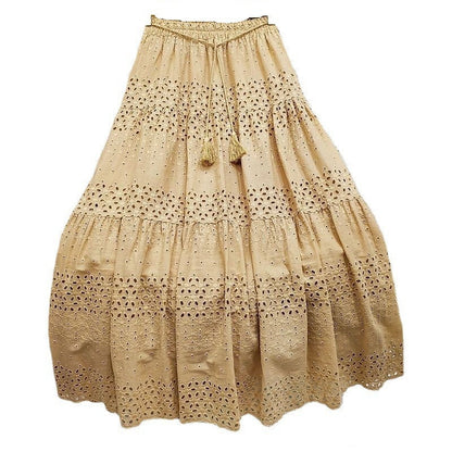 vmtvr skirt outfits 2024 Spring Heavy-Duty Lace Skirt Women's High Waist Stitching Crocheted Fairy Large Swing A- line Midi Skirt Summer