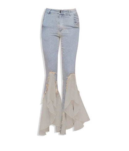 vmtvr fruitful fashion dress to impress Light-Colored Mesh Stitching Split Skinny Jeans for Women Spring and Autumn 2024 New Elastic Slim Slimming Flared Pants