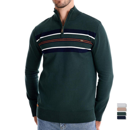 VMTVR 2025 popular autumn and winter new Popularan size New men's sweater semi-zipper knitted sweater casual striped men's top