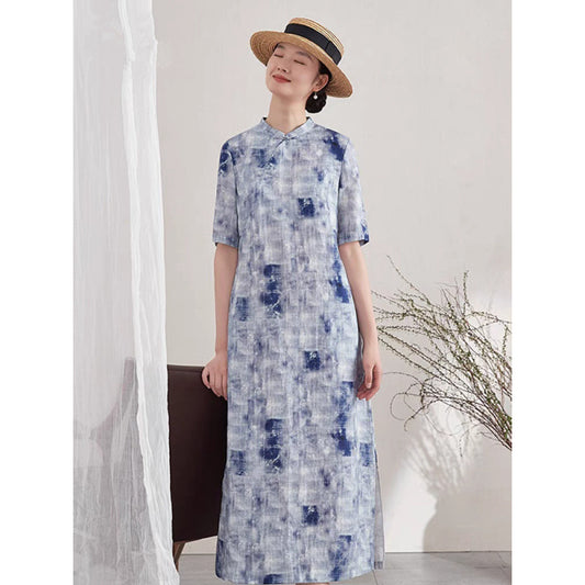 New Chinese cotton and linen improved cheongsam women's  summer thin, national style retro dress literary temperament dress