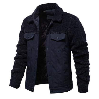 VMTVR 2025 popular autumn and winter new men's splicing jacket Popularan size New casual high-quality men's lamb wool jacket