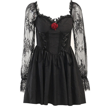 vmtvr divine being dress to impress Autumn Dark Princess Dress Design Slim-Fit Three-Dimensional Flower Lace Temperament Dress Women