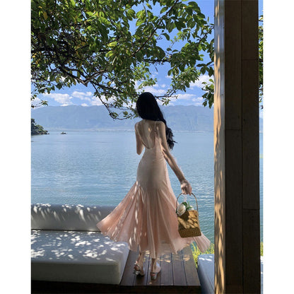 vmtvr pumpkin patch dress to impress Fairy Elegant Big Backless Pink Suspender Skirt Women's Summer Waist Slimming Dress