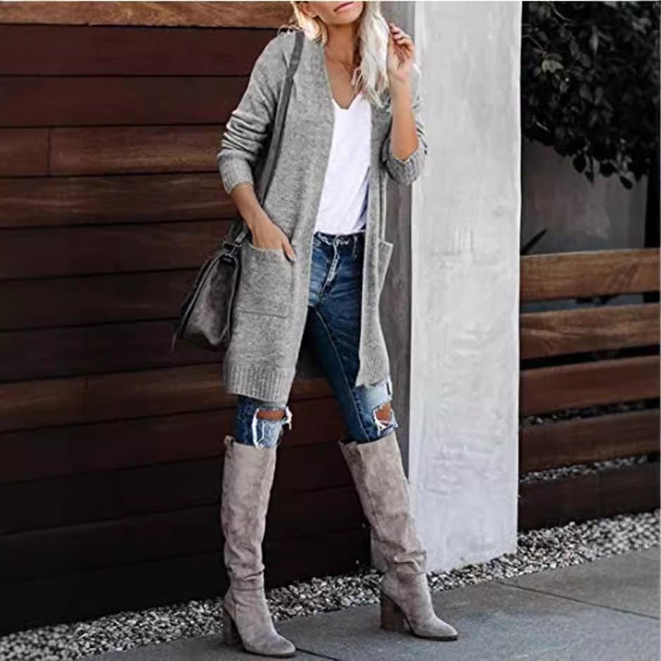 vmtvr 2000s fashion Fall 2024 Women's Knitted Pocket Cardigan Long Sleeve Casual Knitted Loose Sweater Sweater Coat for Women
