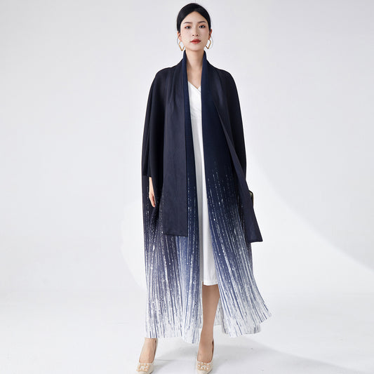 2025 Popular trade Muslim Middle East robe women's high-end lapel gradual change cardigan temperament elegant trench coat