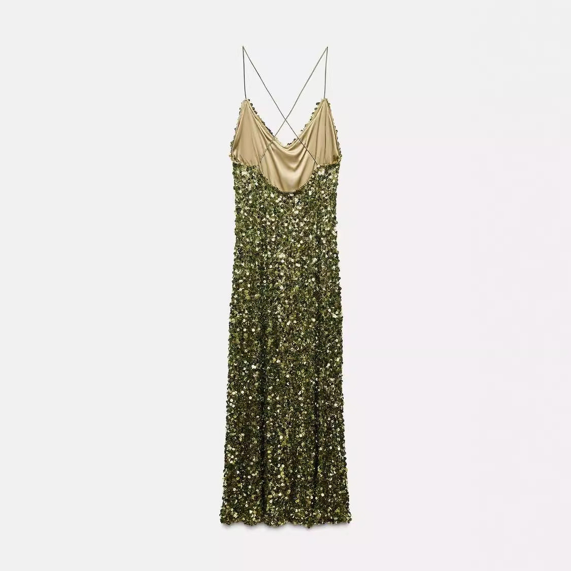 VMTVR 2025 Suspender backless dress dress  New vacation high suspender eye-catching sexy sequin green dress