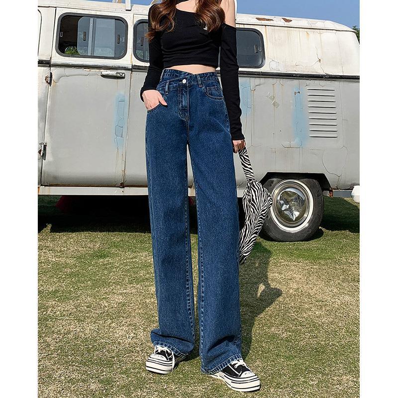 vmtvr summer fits High Waist Jeans Women's Straight Loose Cross Waist Wide Leg Pants 2024 New Spring and Summer Mopping Pants