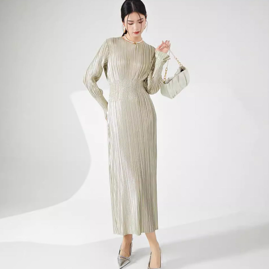 2025 High-end bronzing dress long-sleeved skirt autumn women's high-end Shenzhen Nanyou New women's clothing bottomed dress