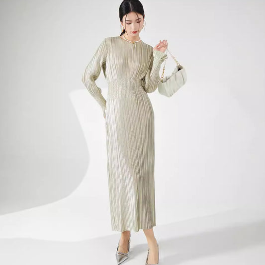 2025 High-end bronzing dress long-sleeved skirt autumn women's high-end Shenzhen Nanyou New women's clothing bottomed dress