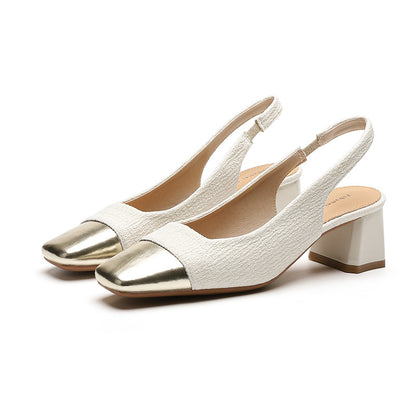2025 5299-3 Customized bag head rear empty sandals women's medium heel 2025 new summer thick heel  small gold head single shoes