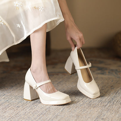 2025 8399-2 Mary Jane shoes autumn 2025 new square head thick heel high heels retro  Mary Jane shoes